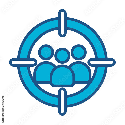 Target Audience Icon In Blue Monochrome Flat Design, Vector Illustration