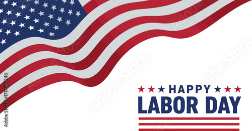 Celebrate american labor day with waving usa flag and festive text proud patriotism holiday graphic design element vector