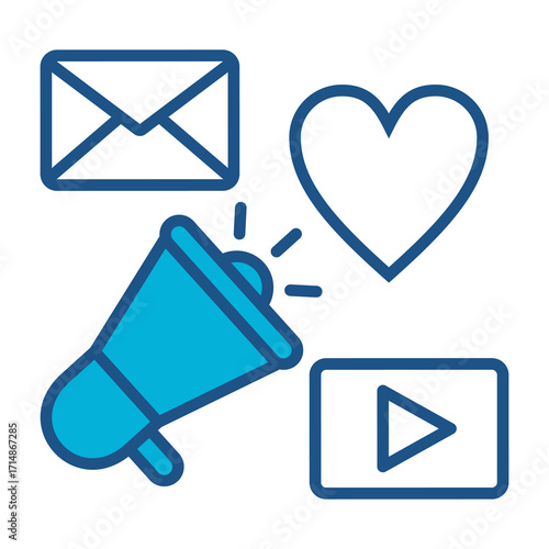 Content Marketing Icon In Blue Monochrome Flat Design, Vector Illustration