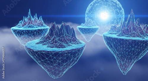 Render 3d Background Digital Sky Mountain Technology Space Abstract Graphic Effect Pattern Motion De