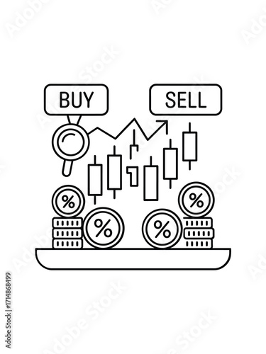 Financial trading concept with buy sell signals and candlestick chart