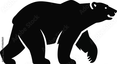 Black Silhouette of a Polar Bear Walking on a White Background