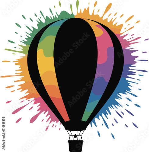 Colorful Hot Air Balloon with Paint Splatter Explosion