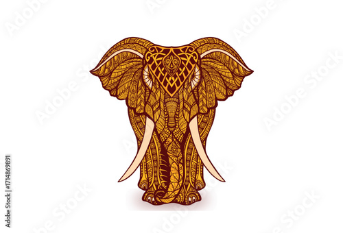 Ornate Elephant in an Autumn Landscape - Vector Banner