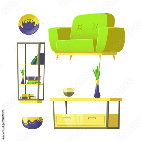Vibrant Vector Set of Modern Home Furnishings and Interior Decor Elements