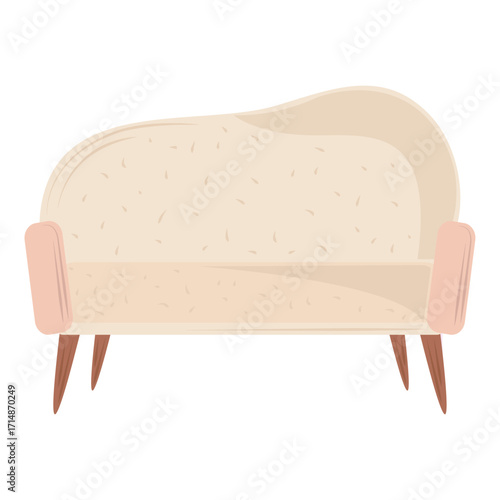 Stylish beige sofa with a curved back, classic furniture for interior design