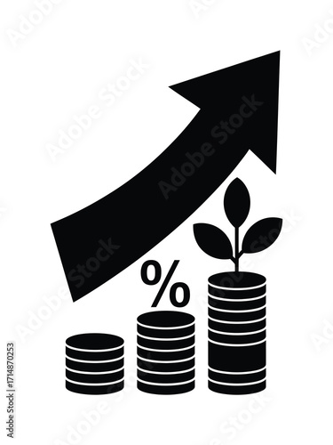 Financial growth and investment success with growing plants and arrow