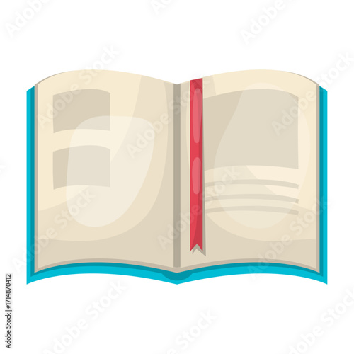 Open blue book with blank pages and red bookmark, vector illustration