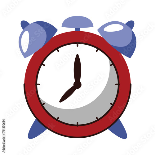 Illustration of a vintage alarm clock with a red frame and blue details