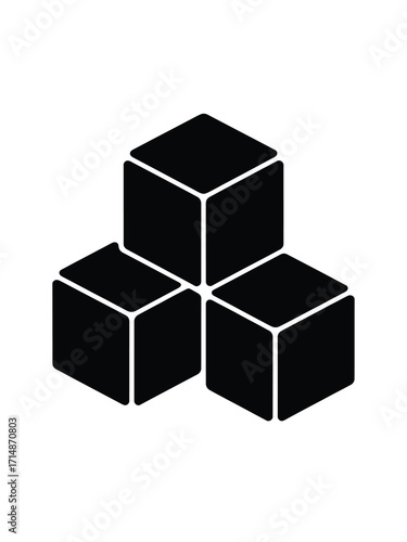 Three black cubes stacked in a pyramid formation isolated on white
