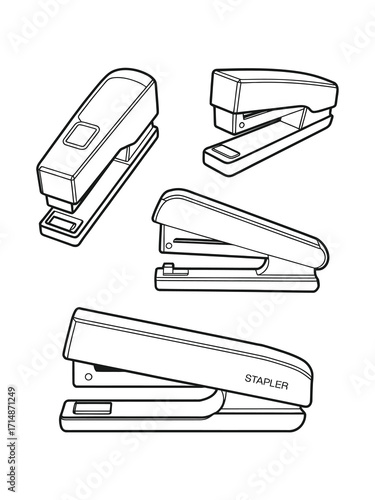 Collection of staplers in a clean line drawing illustration