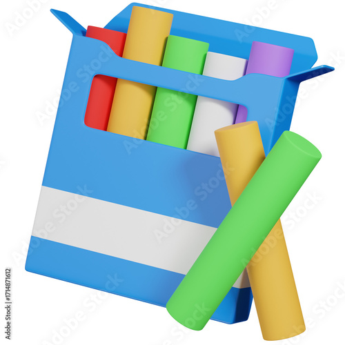 3d render Box of Colorful Chalk Sticks icon 