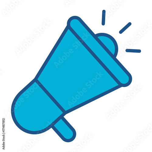 Advertising Icon In Blue Monochrome Flat Design, Vector Illustration