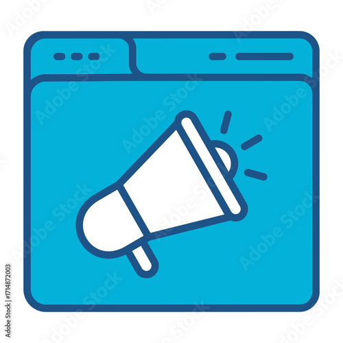 Content Marketing Icon In Blue Monochrome Flat Design, Vector Illustration