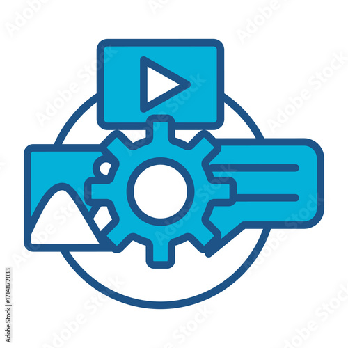Content Management Icon In Blue Monochrome Flat Design, Vector Illustration