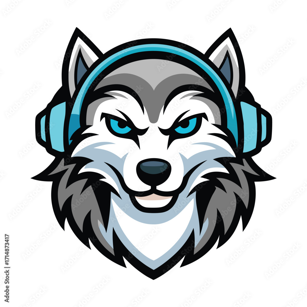 Obraz premium Cool Wolf Mascot Logo Wearing Headphones