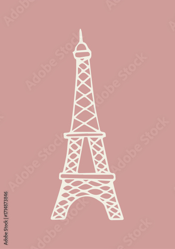 Illustration Hand Draw Doodle Eiffel Tower Paris with Pink Background