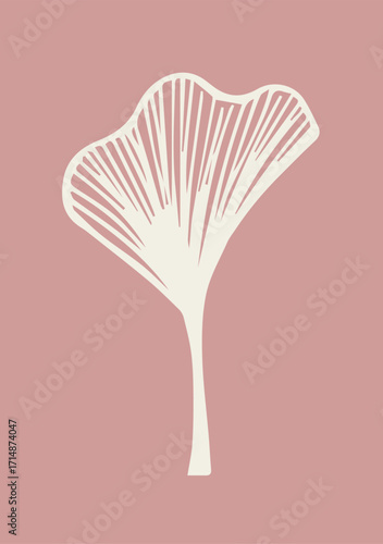 Illustration Hand Draw Doodle Ginkgo Leaf Nature Pink Background