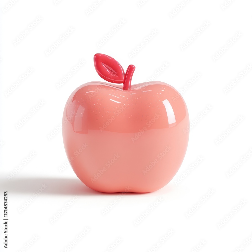 Obraz premium Shiny Coral Pink Apple Fruit 3D Render Isolated on White Background for Graphic Design Projects
