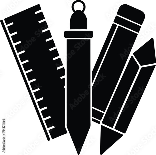 Drafting Tools Ruler Pencil And Plumb Bob drawing