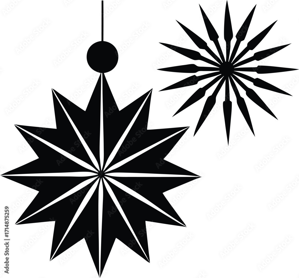 Obraz premium Two Black Starburst Ornaments christmas decoration