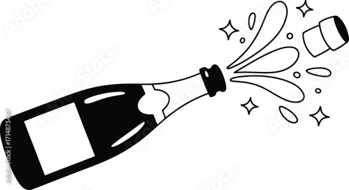 Celebratory Champagne Bottle Popping with Bubbles Symbolizing Success and Festive Occasion