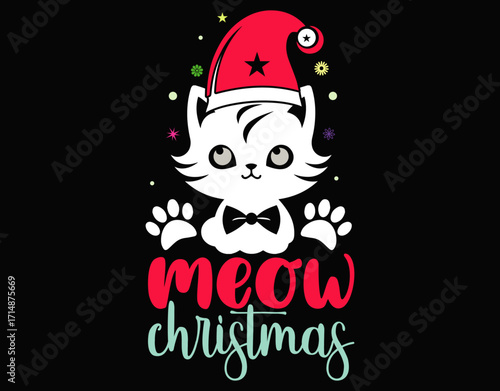 Cat Christmas Sweater Meow Christmas - printable editable vector art file.