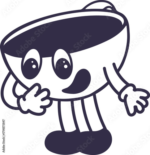 Happy cup of coffee. Comic character with emotional face, hand and legs.