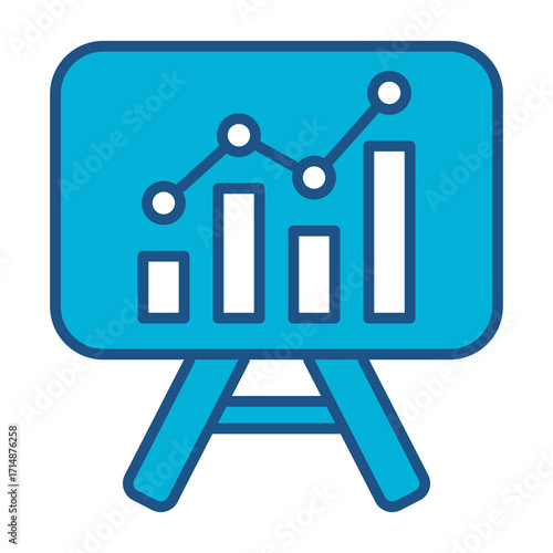 Presentation Icon In Blue Monochrome Flat Design, Vector Illustration