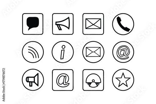 Web communication symbol set with glossy home and e-mail buttons in a business illustration