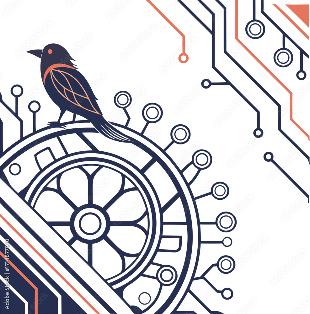 Fototapeta premium Abstract background vector illustration with a flock of birds flying in a grunge circle pattern
