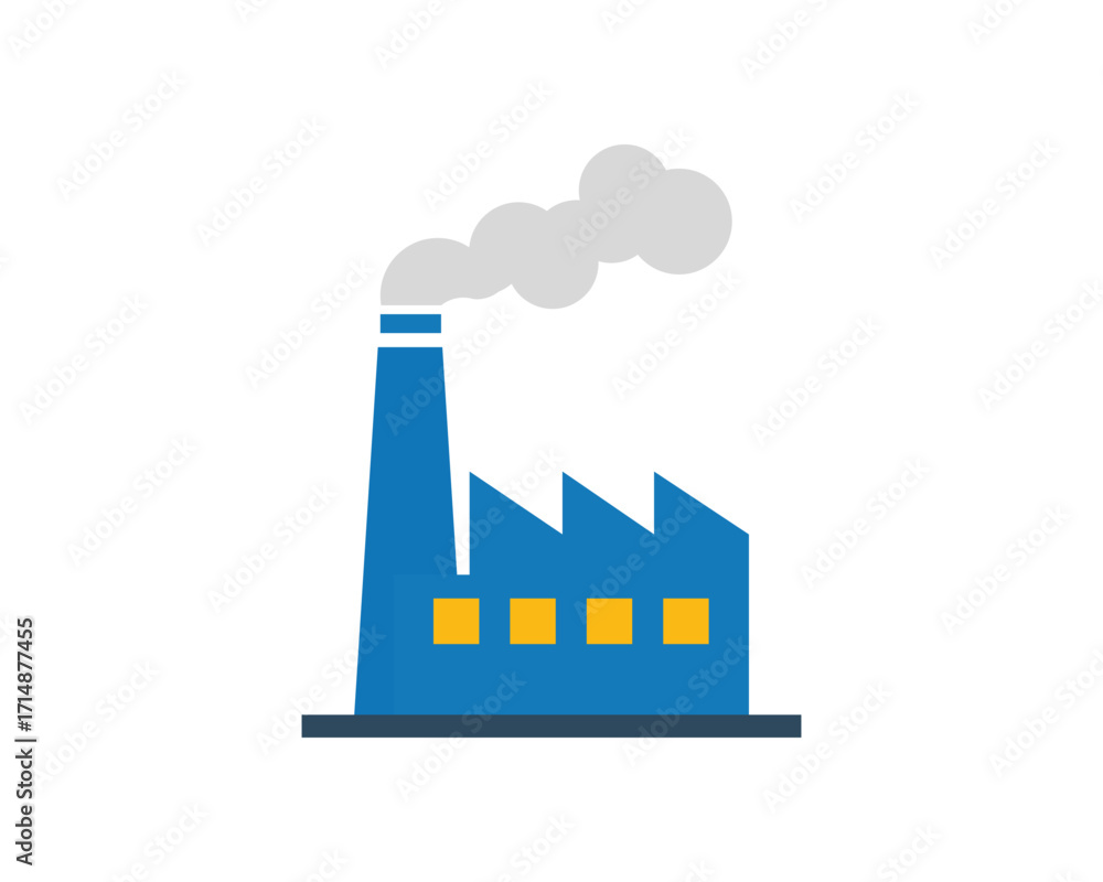 Obraz premium Blue factory with smoke stack illustration