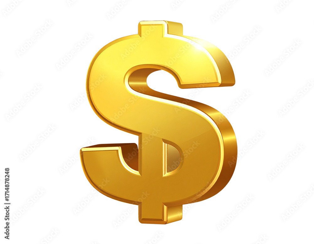 Fototapeta premium Classic Golden Dollar Symbol with Shadows Isolated