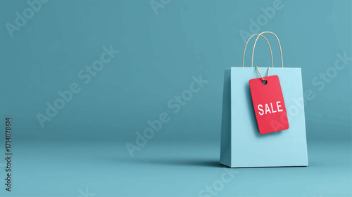 Modern Black Friday shopping bag with bold red sale tag for holiday retail discount promotion background.