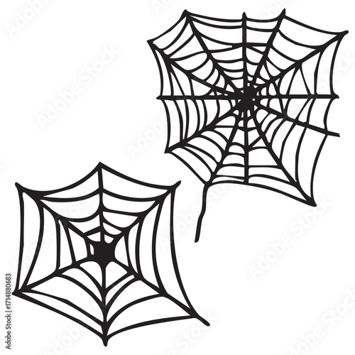 Hand drawn vector doodle of Halloween spiders, web