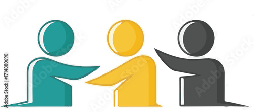 Three Abstract Figures Connecting and Collaborating in a Graphic Illustration