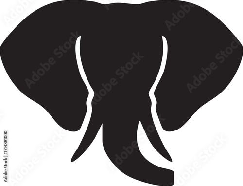 Elephant Front View Head & Ears Silhouette | Elephant Vector & Clipart