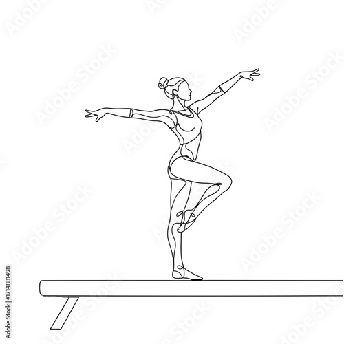 Gymnast performing a balance routine on a beam in outline style  