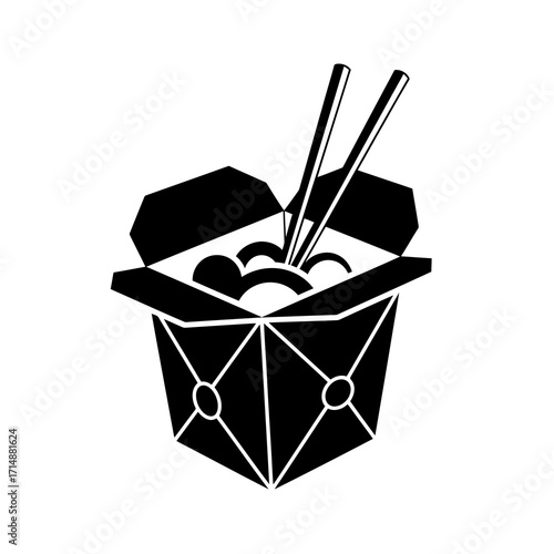 Chinese food takeout box with chopsticks silhouette isolated on white background