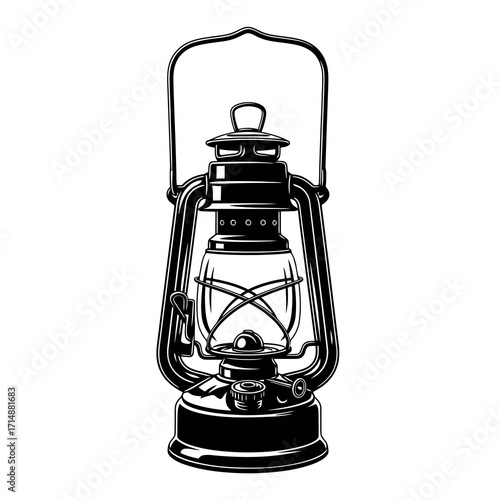 Vintage kerosene lantern silhouette isolated on white background
