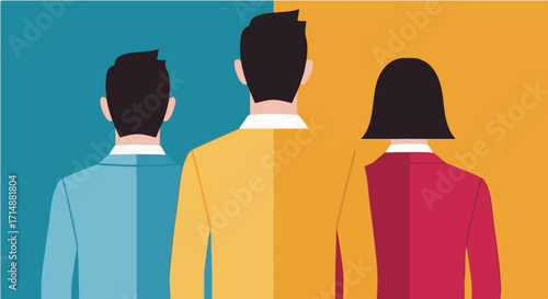 Diverse Professionals Seen From Behind Against a Split-Color Background