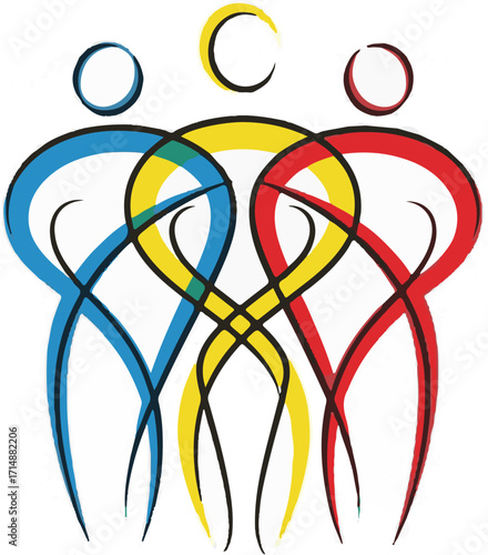 Colorful Abstract Interconnected Human Figures Symbolizing Community