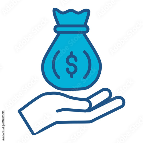 Revenue Icon In Blue Monochrome Flat Design, Vector Illustration