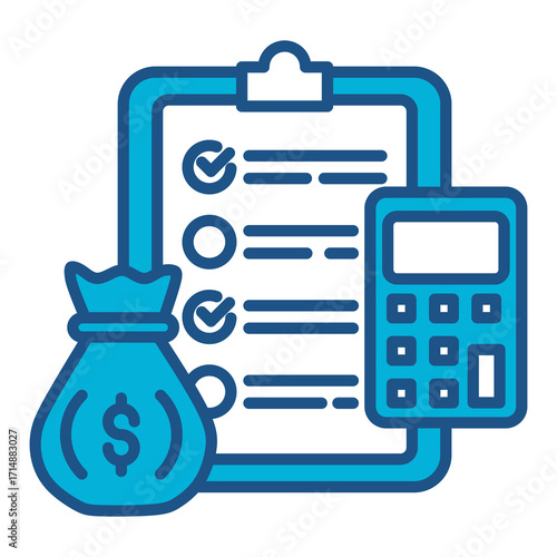 Financial Icon In Blue Monochrome Flat Design, Vector Illustration