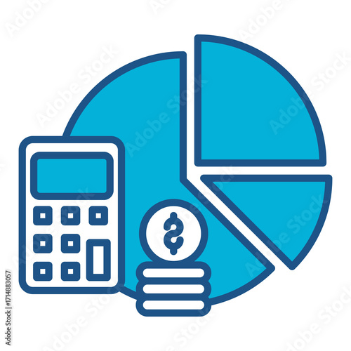 Financial Planning Icon In Blue Monochrome Flat Design, Vector Illustration