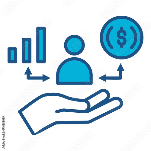 Personal Finance Icon In Blue Monochrome Flat Design, Vector Illustration