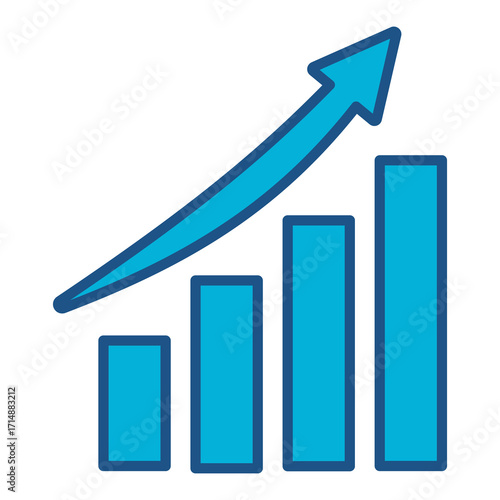 Bar Chart Icon In Blue Monochrome Flat Design, Vector Illustration