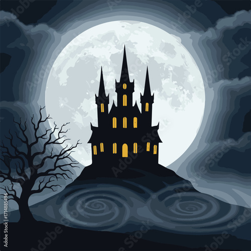 halloween castle with moon