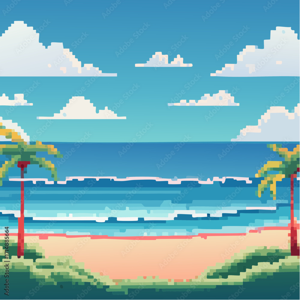 Naklejka premium Pixel Paradise - A Serene Beach Getaway