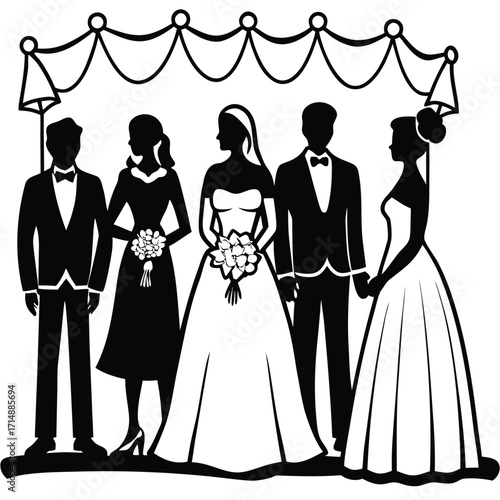 Elegant wedding couple silhouette with romantic ambiance and diverse color options
